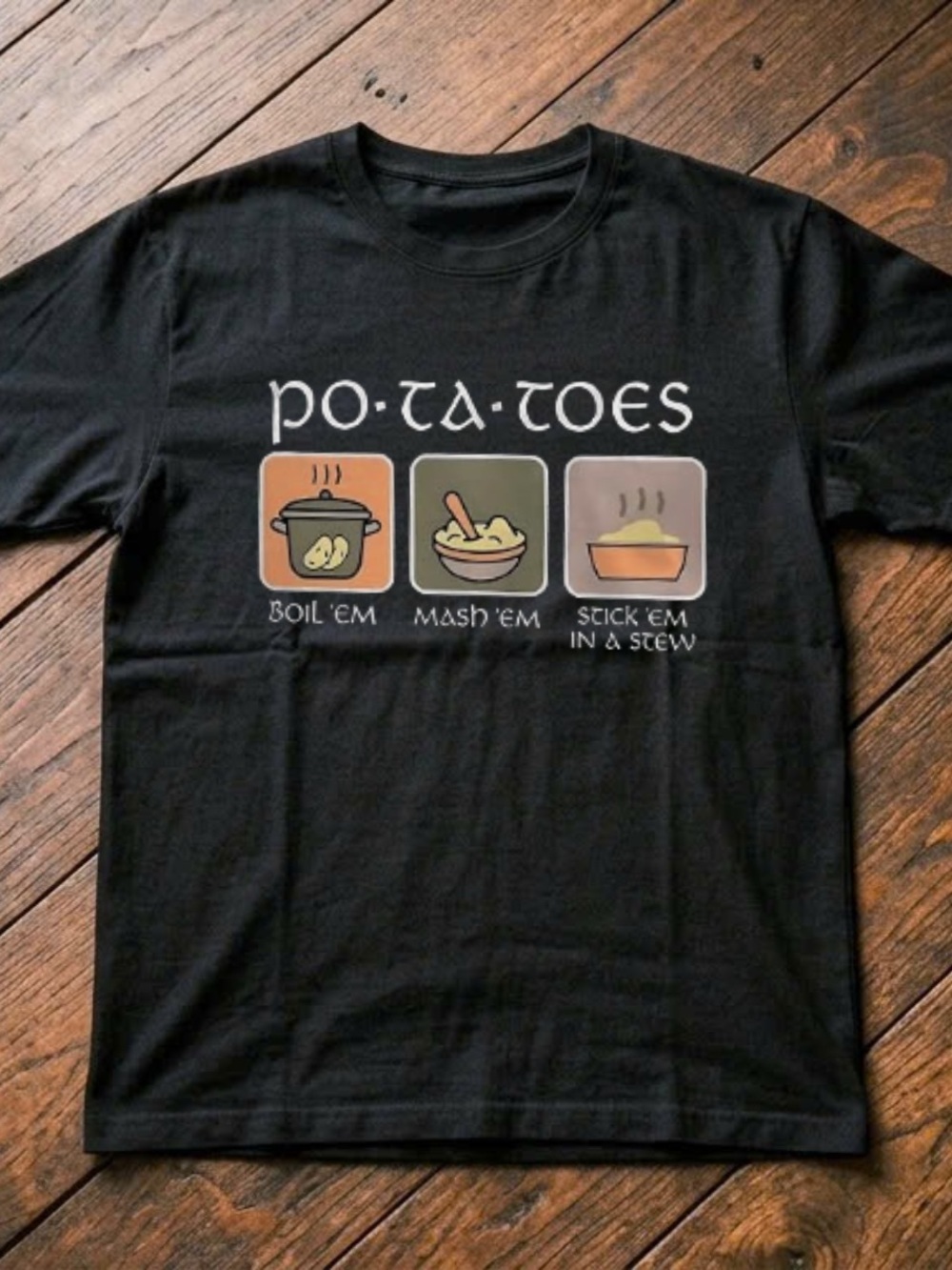 Gildan Black Graphic 'Po-Ta-Toes' Short Sleeve Tee